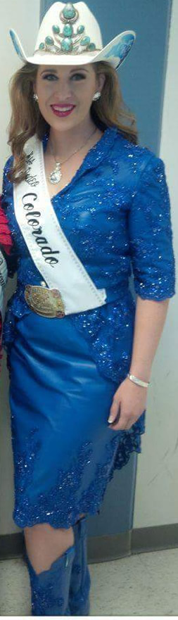 Miss Rodeo Colorado, Marie Kidd wears a royal lambskin dress